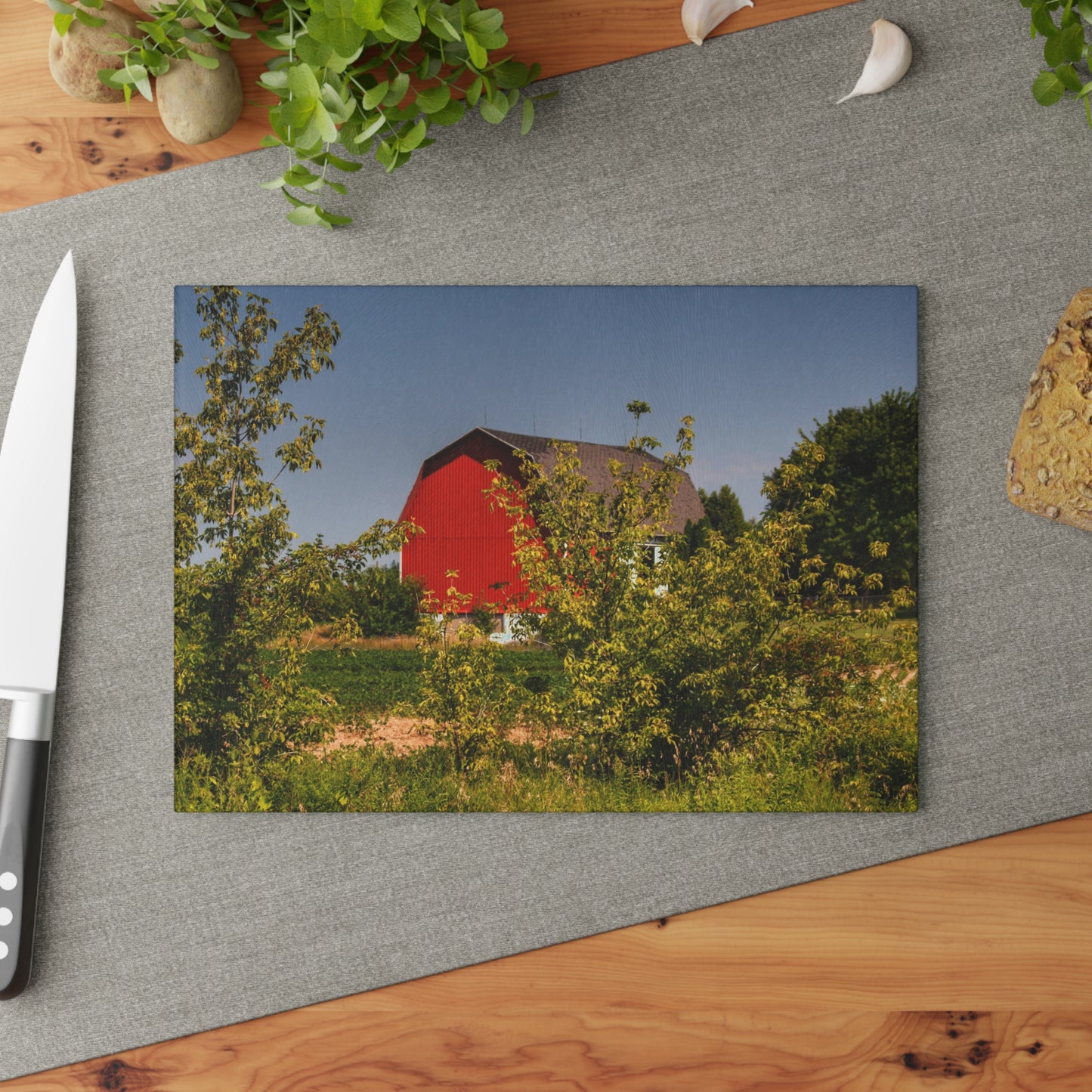 U R There Photography Beyond the Bushes Red Rustic Farmhouse Tempered-Glass Cutting Board