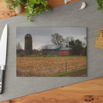 U R There Photography Dryden Road Gable Grey and Silo Rustic Farmhouse Tempered-Glass Cutting Board