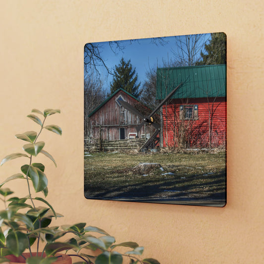 U R There Photography Roadside Reds Rustic Farmhouse Acrylic Analog Wall Clock