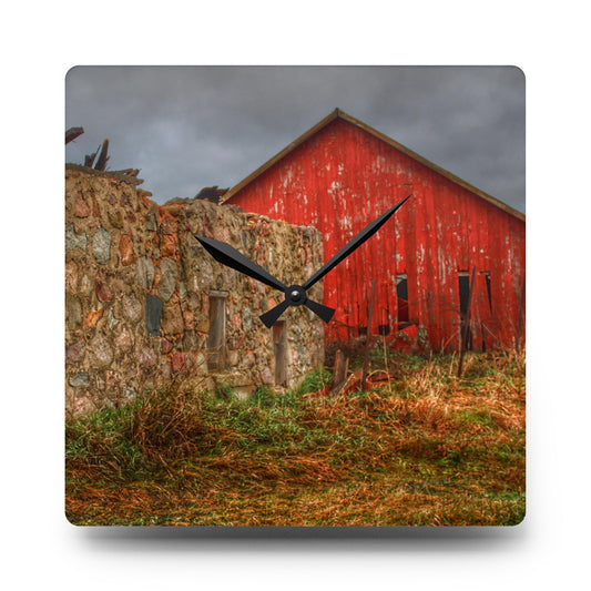 Stanley Road Ruins Rustic Farmhouse Acrylic Analog Wall Clock 10.75'' × 10.75'' (Square)