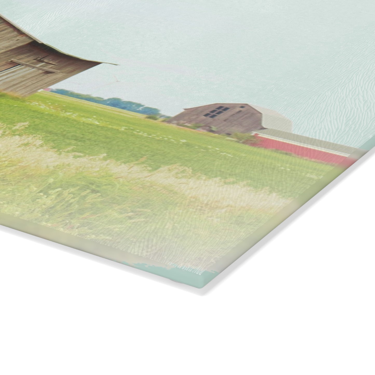 U R There Photography Square Barn with Barn in the Distance Rustic Farmhouse Tempered-Glass Cutting Board