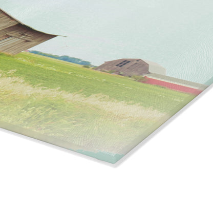 U R There Photography Square Barn with Barn in the Distance Rustic Farmhouse Tempered-Glass Cutting Board