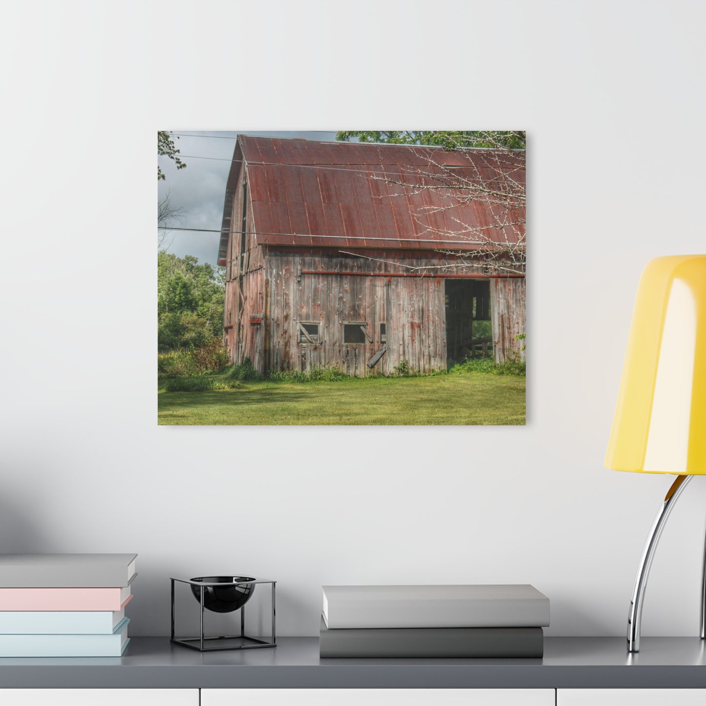 U R There Photography Columbiaville Roadside Grey and Rusted Rustic Farmhouse Acrylic Wall Print