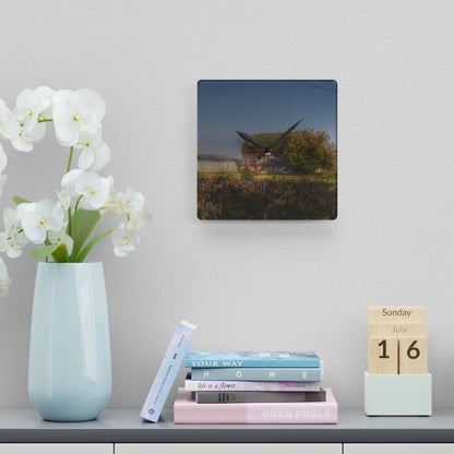 U R There Photography Summers Road Reds Rustic Farmhouse Acrylic Analog Wall Clock