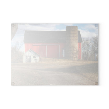 U R There Photography Mayville Road Red and Silo Rustic Farmhouse Tempered-Glass Cutting Board