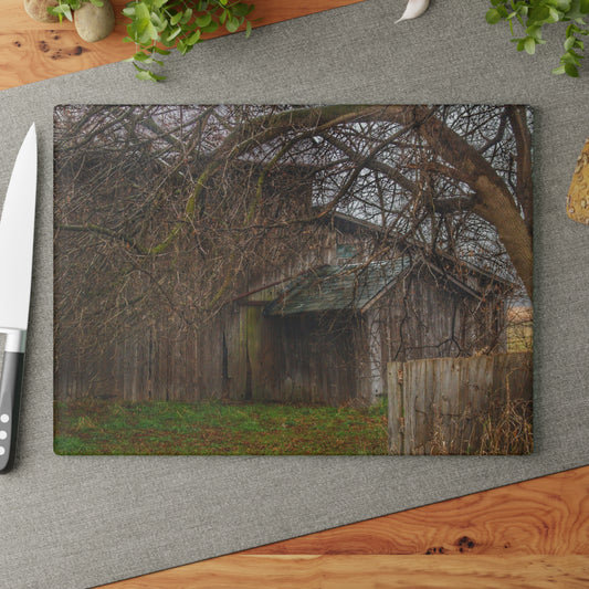 U R There Photography Bowers Road Greys III Rustic Farmhouse Tempered-Glass Cutting Board