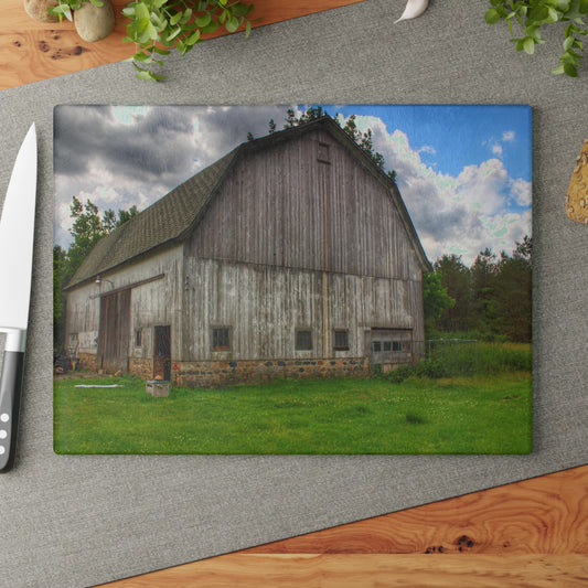 U R There Photography Fieldstone Grey Rustic Farmhouse Tempered-Glass Cutting Board