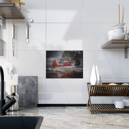 U R There Photography Catlin Red and Fence I Rustic Farmhouse Decorative Ceramic Tile