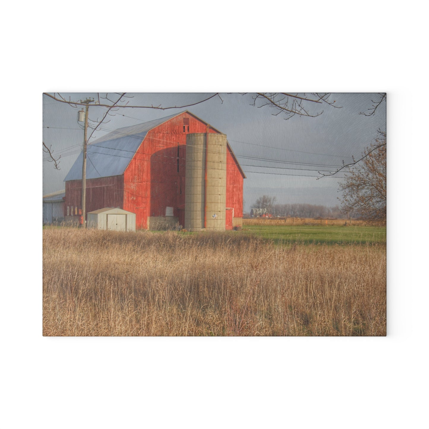U R There Photography Harrington Road Red and Silo Rustic Farmhouse Tempered-Glass Cutting Board
