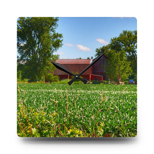 Canada Road Hidden Red Rustic Farmhouse Acrylic Analog Wall Clock 10.75'' × 10.75'' (Square)