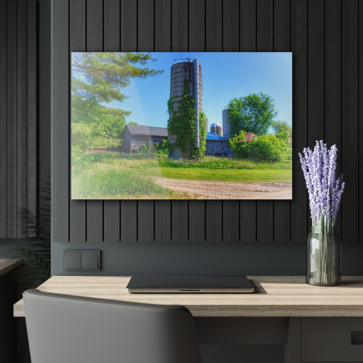 U R There Photography Bordman Road Old Grey and Silo II Rustic Farmhouse Acrylic Wall Print