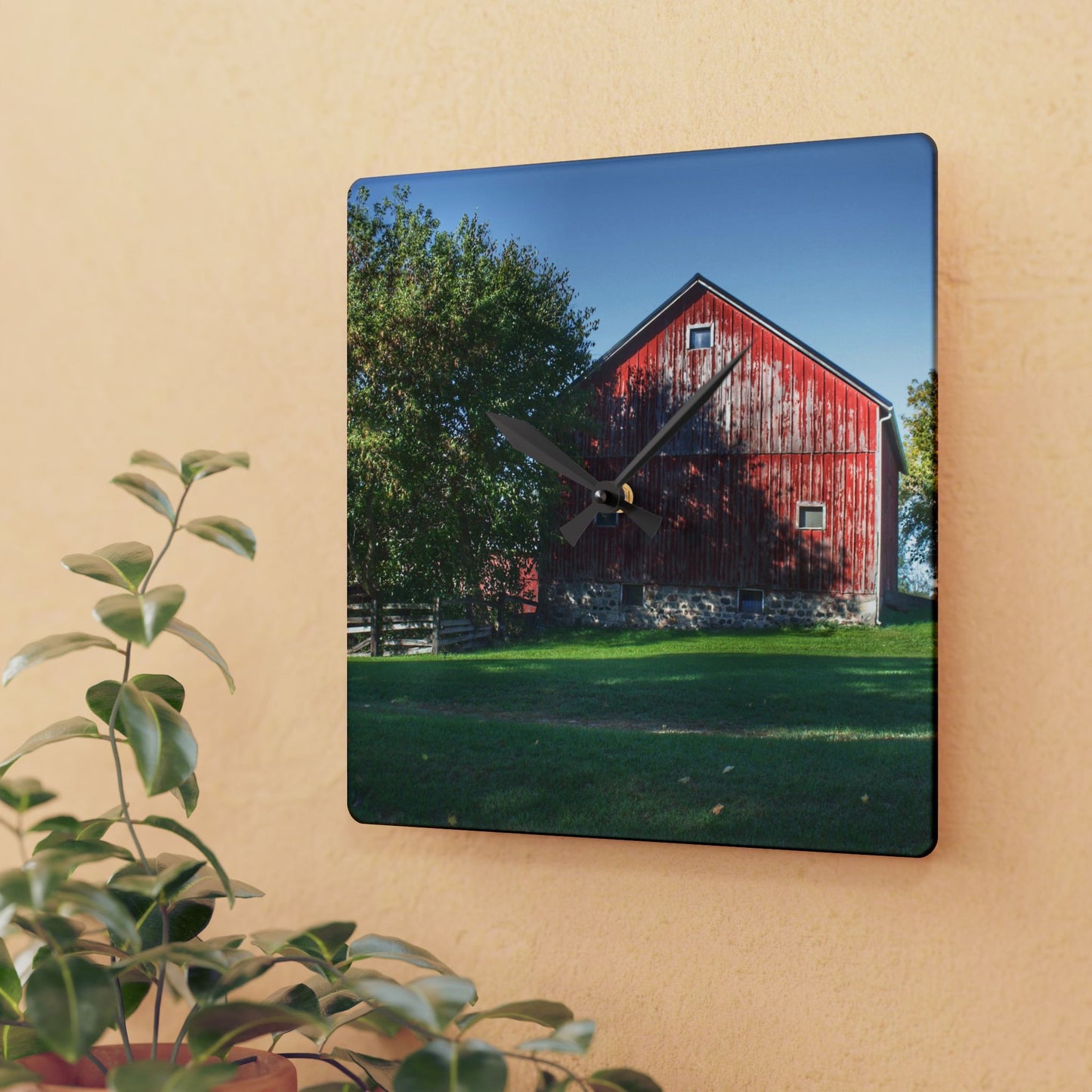 U R There Photography Five Lakes Red III Rustic Farmhouse Acrylic Analog Wall Clock 10.75'' × 10.75'' (Square)
