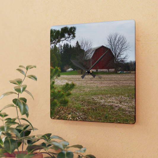 U R There Photography Hidden Millington Road Red Rustic Farmhouse Acrylic Analog Wall Clock