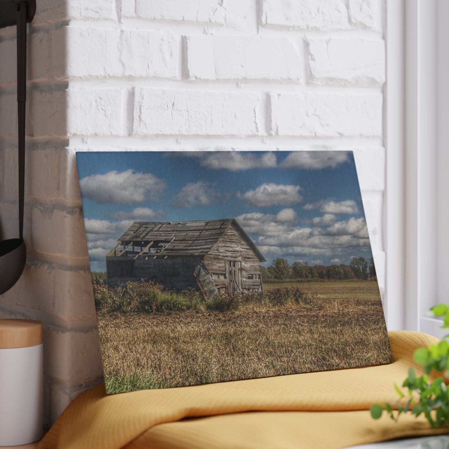 U R There Photography Freiberger Road Little Grey Shack Rustic Farmhouse Tempered-Glass Cutting Board