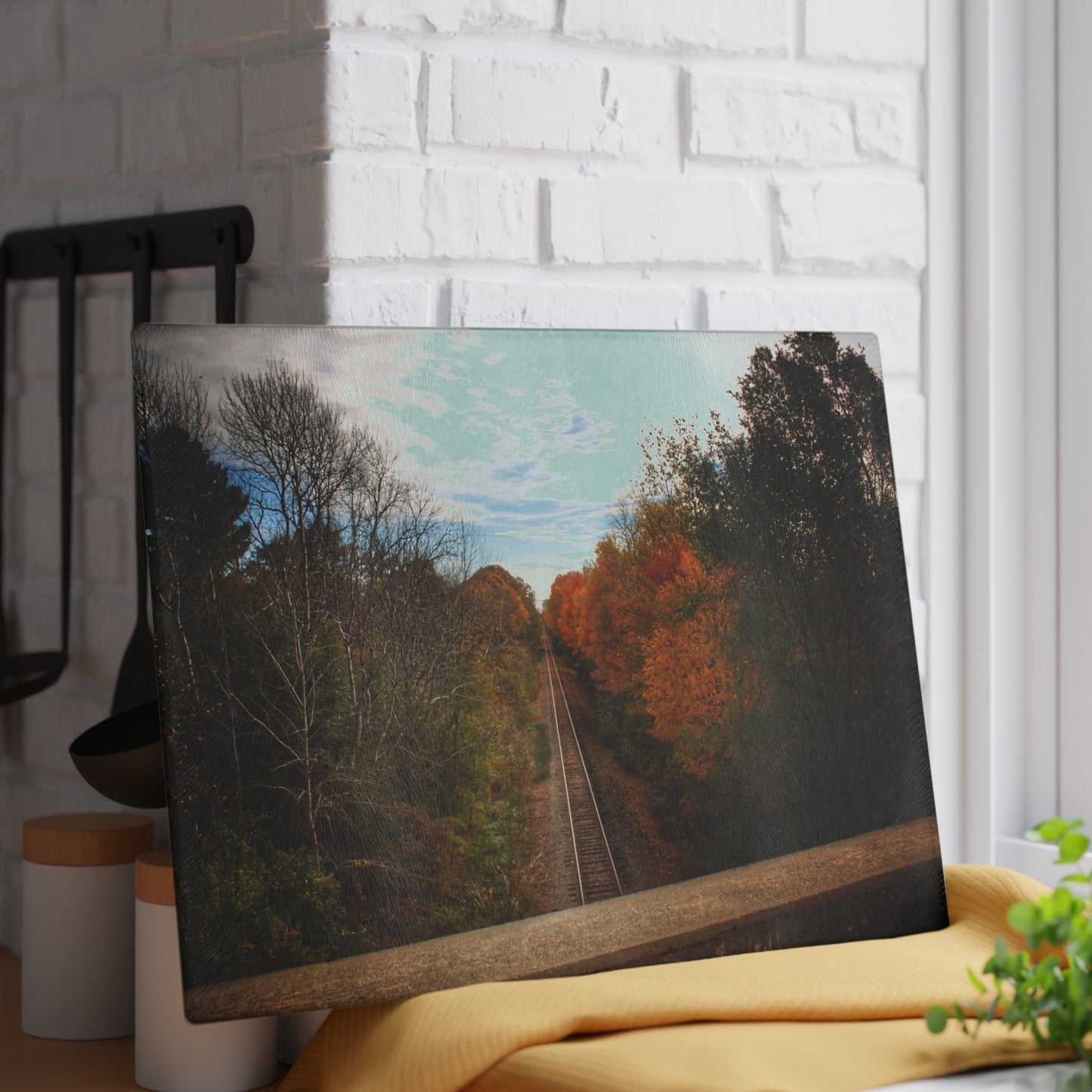 U R There Photography Above the Tracks in Vassar Rustic Farmhouse Tempered-Glass Cutting Board