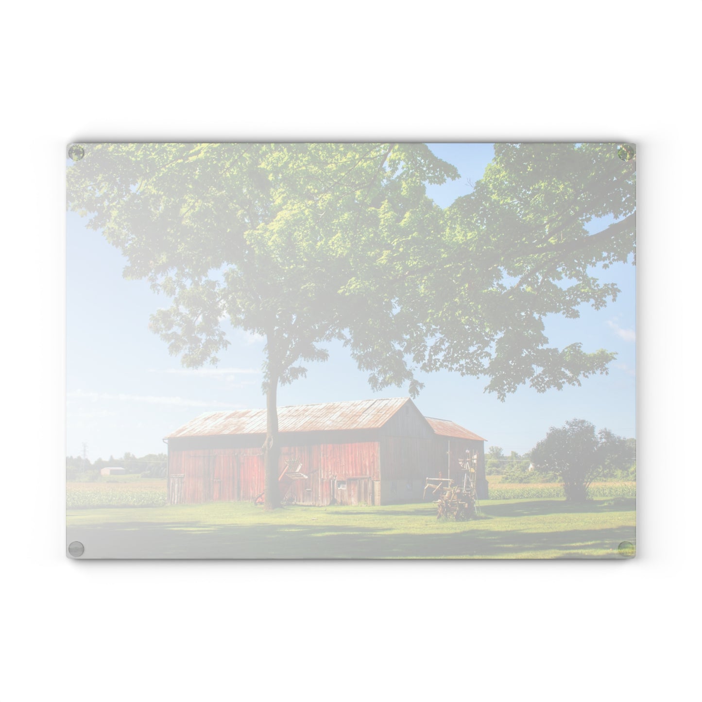 U R There Photography Hunters Creek Little Red Cow Barn Rustic Farmhouse Tempered-Glass Cutting Board