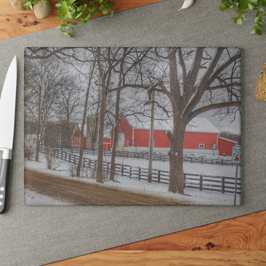U R There Photography Barns of Barber Road I Rustic Farmhouse Tempered-Glass Cutting Board