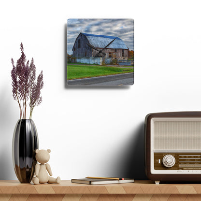 U R There Photography Marlette Road Haybarn Rustic Farmhouse Acrylic Analog Wall Clock