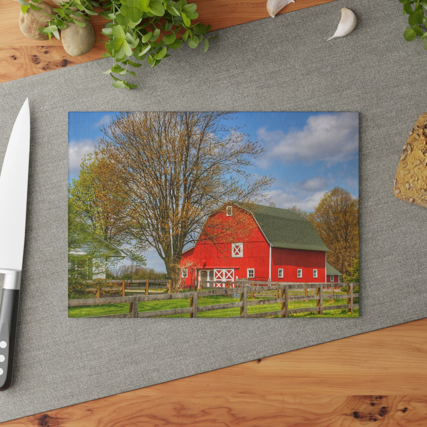 U R There Photography Sohn Road Red Rustic Farmhouse Tempered-Glass Cutting Board