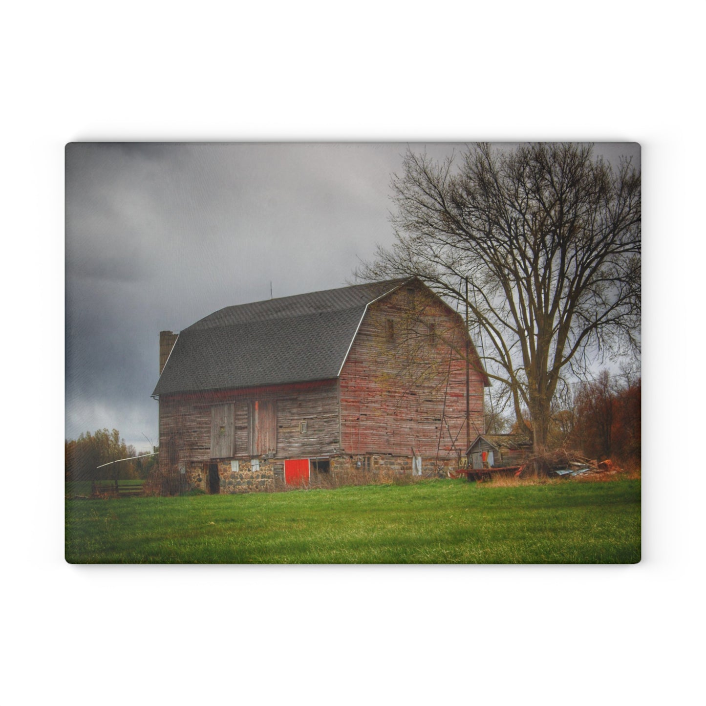 U R There Photography Ashley Drive Fieldstone Red Rustic Farmhouse Tempered-Glass Cutting Board