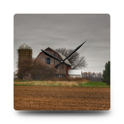 U R There Photography Reinelt Road Red Rustic Farmhouse Acrylic Analog Wall Clock