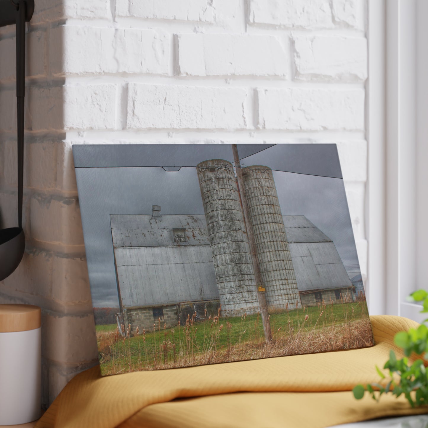 U R There Photography Daley Road Grey II Rustic Farmhouse Tempered-Glass Cutting Board