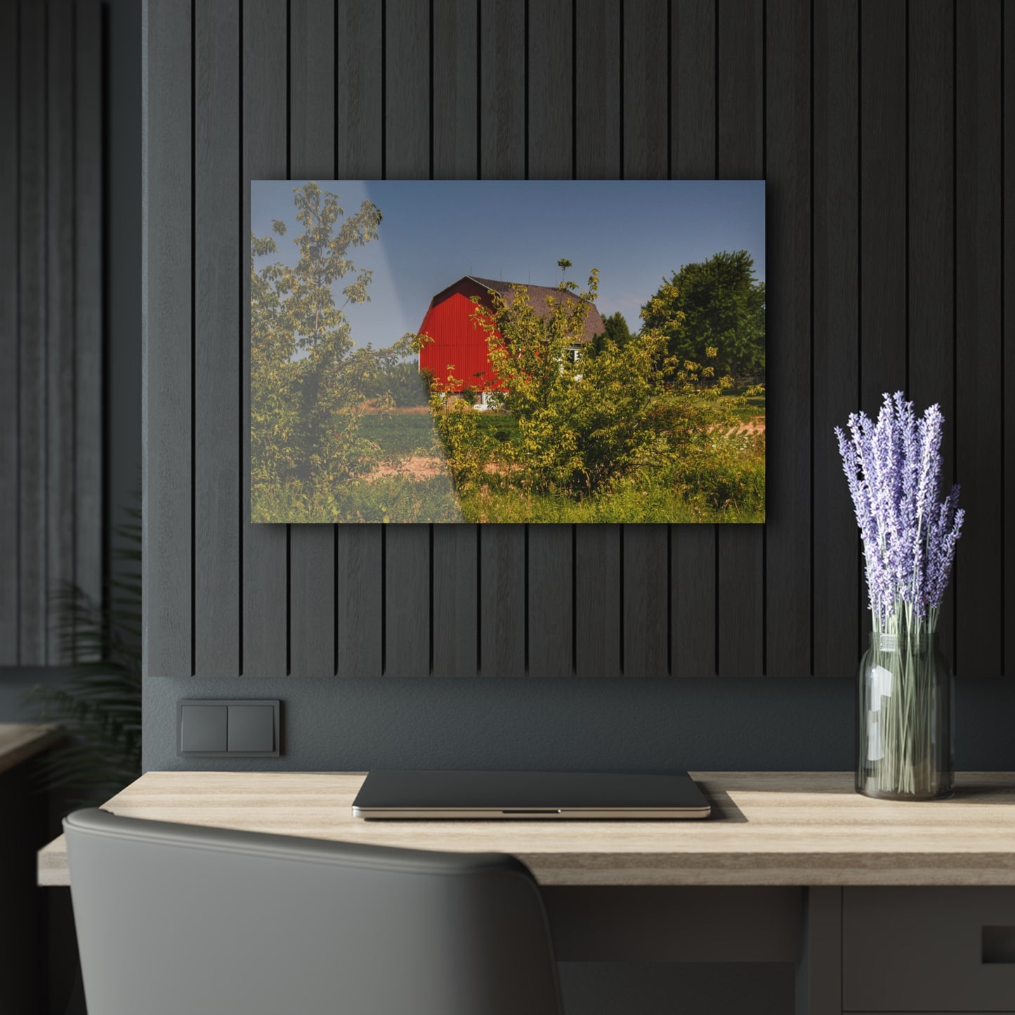 U R There Photography Beyond the Bushes Red Rustic Farmhouse Acrylic Wall Print 14 "x 11"