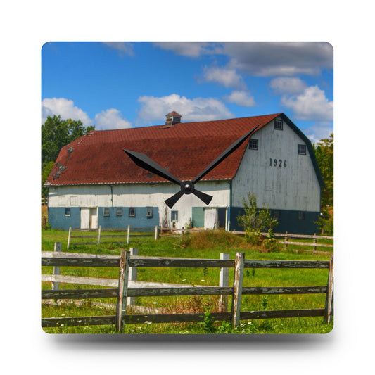 Beyond the Fence on Clark Road Rustic Farmhouse Acrylic Analog Wall Clock 10.75'' × 10.75'' (Square)