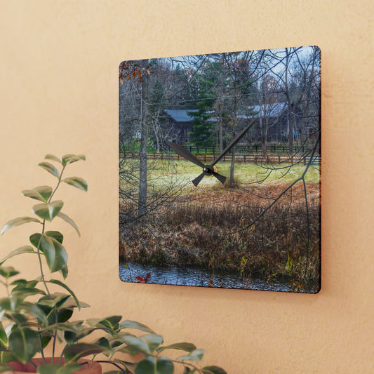 U R There Photography Brewer Road Hidden Grey Rustic Farmhouse Acrylic Analog Wall Clock
