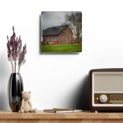 U R There Photography Ashley Drive Fieldstone Red Rustic Farmhouse Acrylic Analog Wall Clock