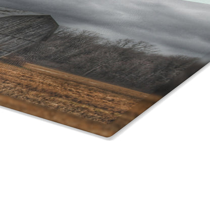 U R There Photography Grey Barn and Tree Rustic Farmhouse Tempered-Glass Cutting Board