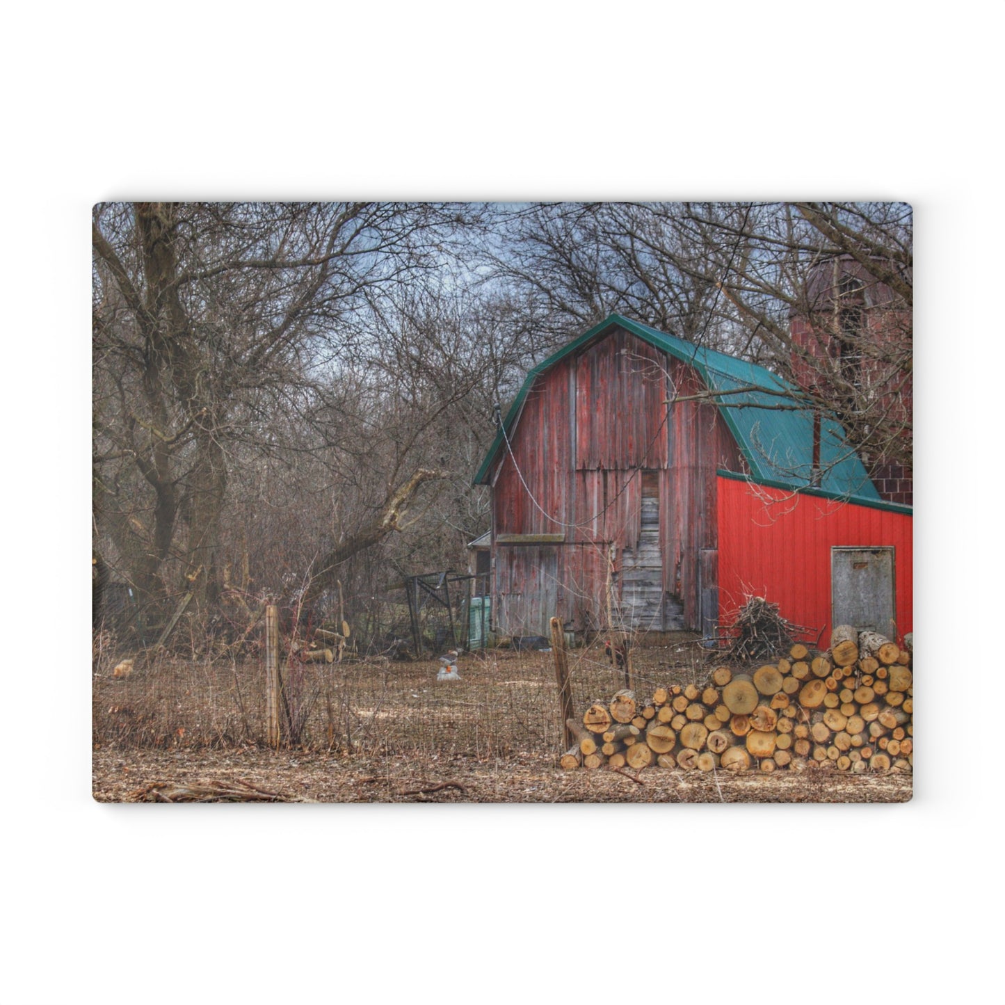 U R There Photography Bray Road Hidden Barnyard Red II Rustic Farmhouse Tempered-Glass Cutting Board