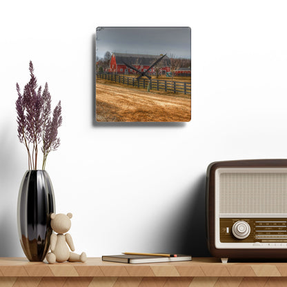 U R There Photography Barber Road Farm II Rustic Farmhouse Acrylic Analog Wall Clock
