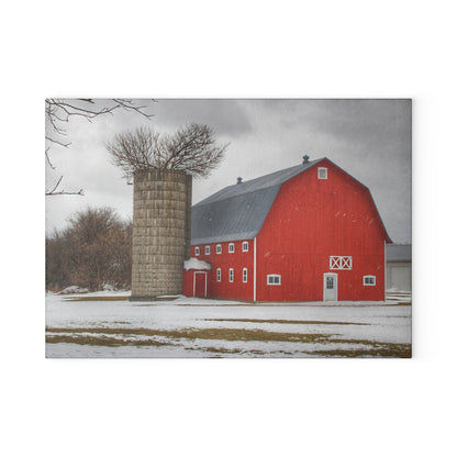 U R There Photography Hollow Corners Red Tree Silo Rustic Farmhouse Tempered-Glass Cutting Board