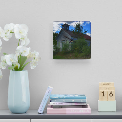U R There Photography Mound Road Schoolhouse Rustic Farmhouse Acrylic Analog Wall Clock