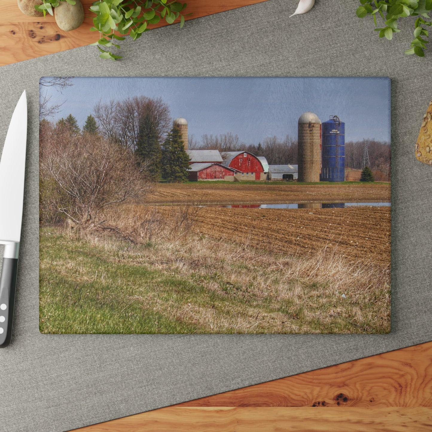 U R There Photography M-24 Northern Reds Farm Rustic Farmhouse Tempered-Glass Cutting Board