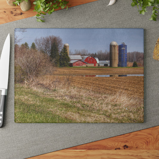 U R There Photography M-24 Northern Reds Farm Rustic Farmhouse Tempered-Glass Cutting Board