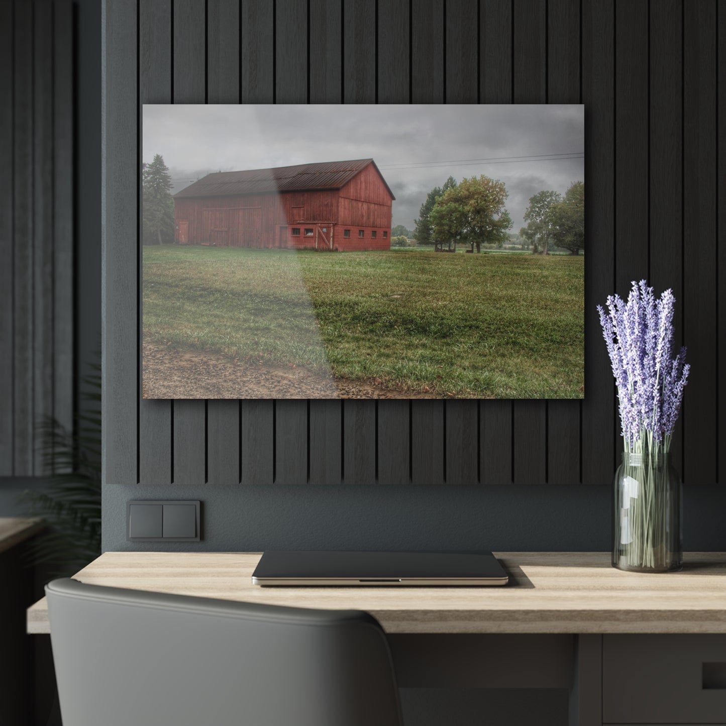 U R There Photography Birch Road Red Rustic Farmhouse Acrylic Wall Print
