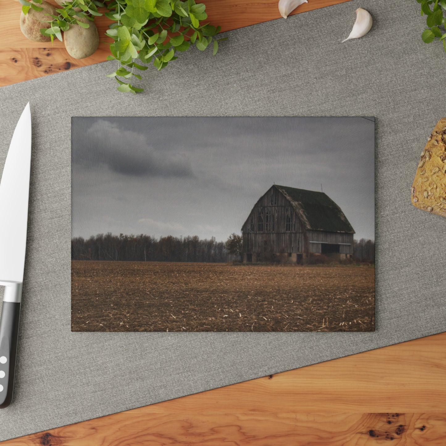 U R There Photography Stone Road Old Grey I Rustic Farmhouse Tempered-Glass Cutting Board