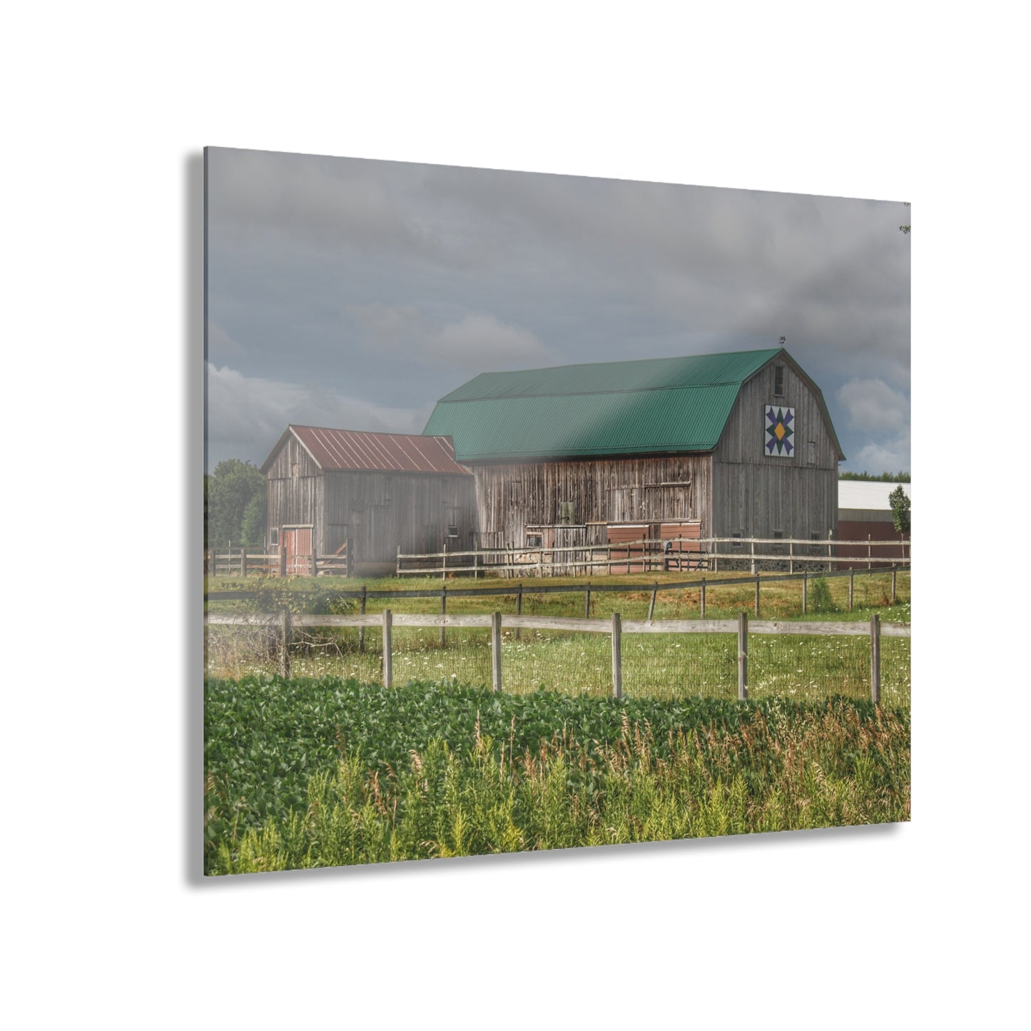 U R There Photography West Millington Road Grey Quilt Rustic Farmhouse Acrylic Wall Print