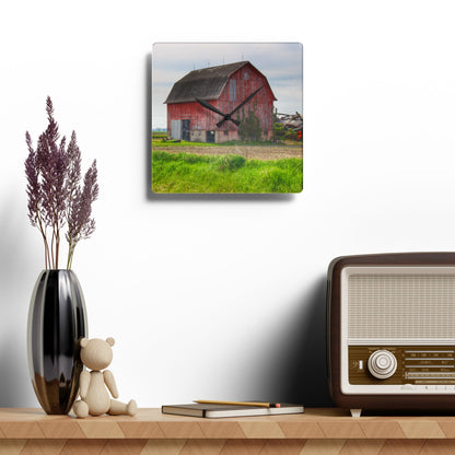 U R There Photography Unionville Elmwood Road Red II Rustic Farmhouse Acrylic Analog Wall Clock