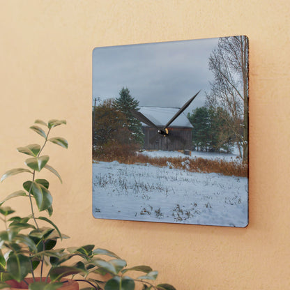 U R There Photography Hosner Road Grey in Winter Rustic Farmhouse Acrylic Analog Wall Clock
