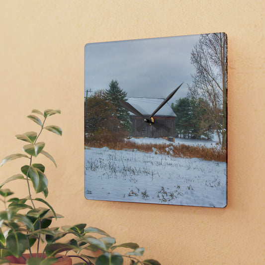 U R There Photography Hosner Road Grey in Winter Rustic Farmhouse Acrylic Analog Wall Clock