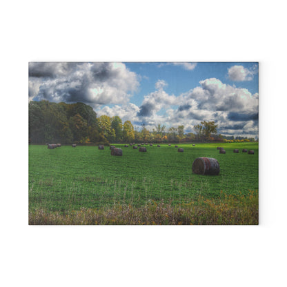 U R There Photography Haybale Heaven 2020 Rustic Farmhouse Tempered-Glass Cutting Board