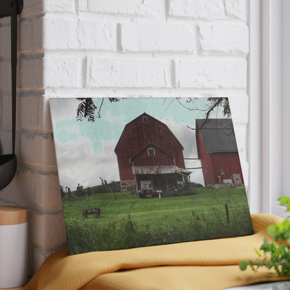 U R There Photography Bishop Road Reds II Rustic Farmhouse Tempered-Glass Cutting Board 8"x 11"
