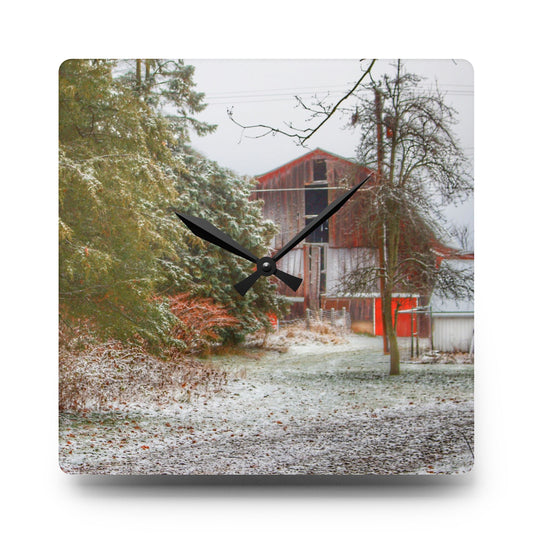 Lum Hidden Red Rustic Farmhouse Acrylic Analog Wall Clock 10.75'' × 10.75'' (Square)