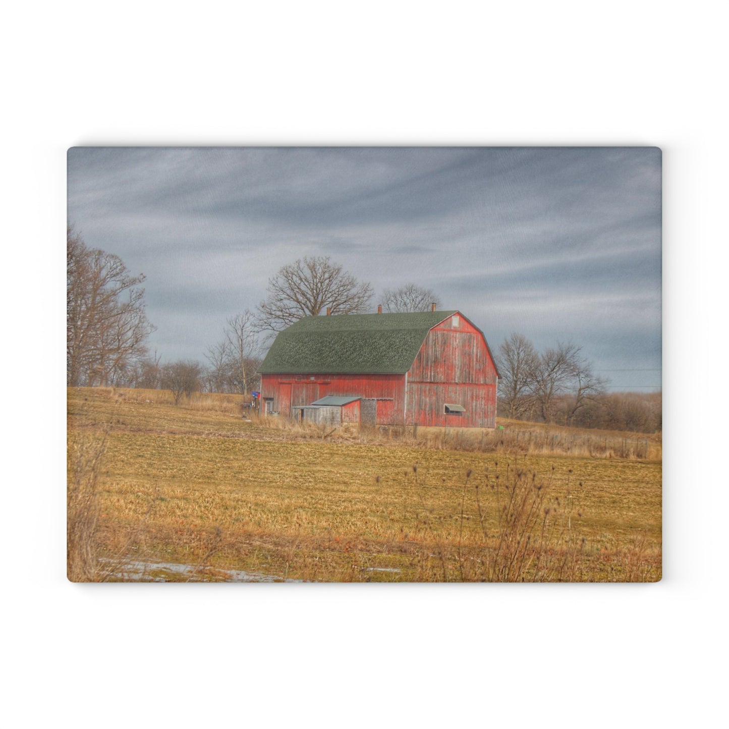 U R There Photography Clark Road Hillside Red I Rustic Farmhouse Tempered-Glass Cutting Board