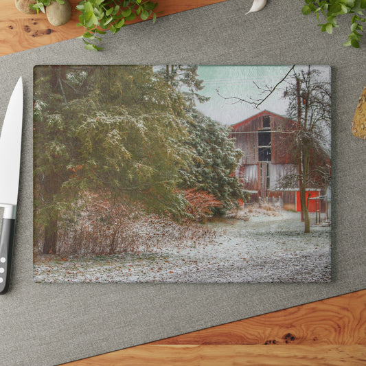 U R There Photography Lum Hidden Red Rustic Farmhouse Tempered-Glass Cutting Board