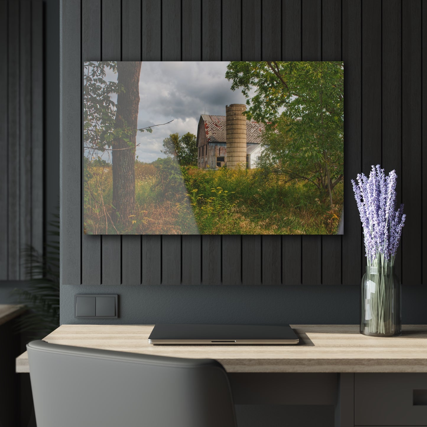 U R There Photography Hill Road Roadside Grey III Rustic Farmhouse Acrylic Wall Print