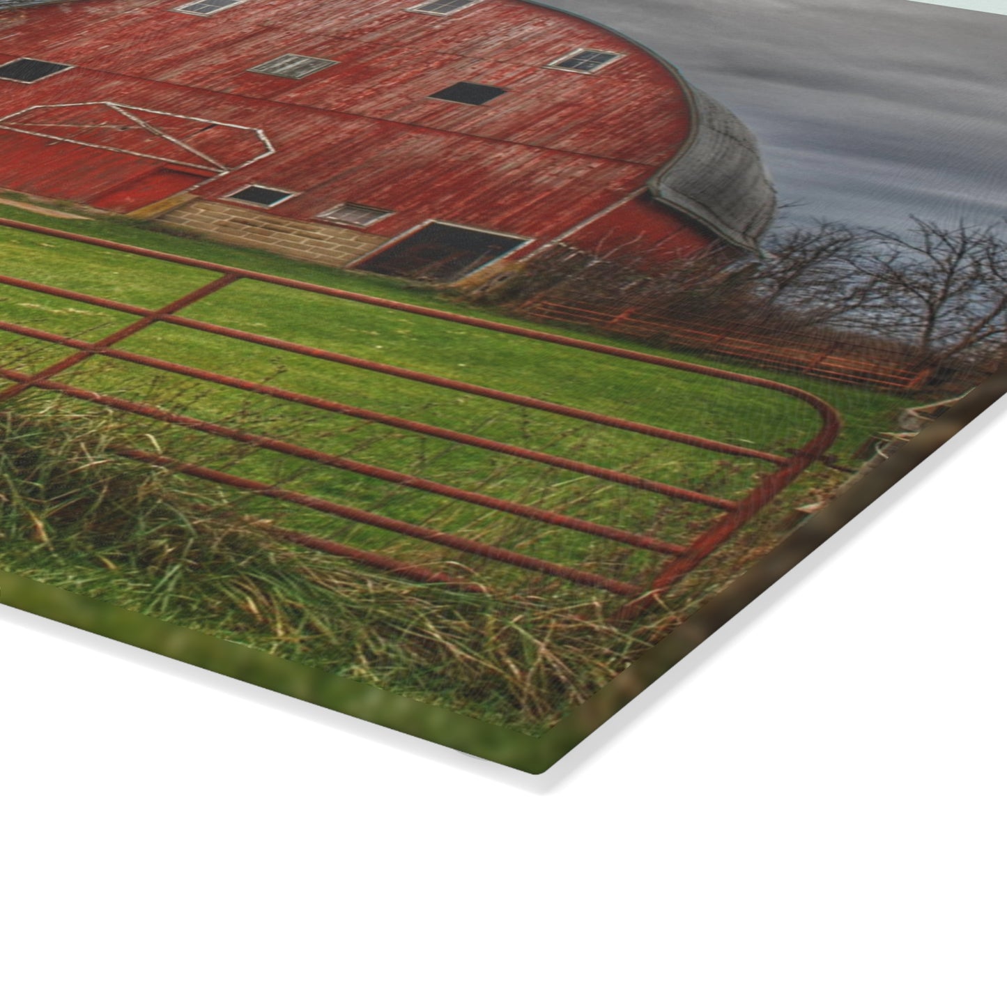 U R There Photography Beyond the Fence Red Rustic Farmhouse Tempered-Glass Cutting Board